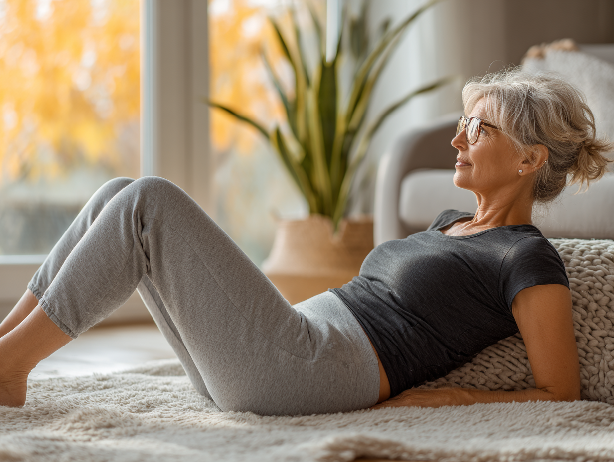 Grup de seniori practicând yoga intermediate